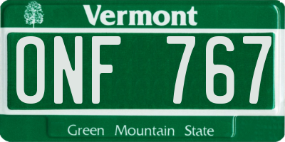 VT license plate ONF767
