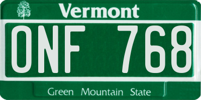 VT license plate ONF768
