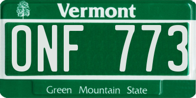 VT license plate ONF773