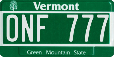 VT license plate ONF777
