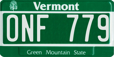 VT license plate ONF779