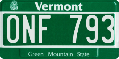 VT license plate ONF793