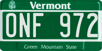 VT license plate ONF972