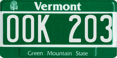 VT license plate OOK203