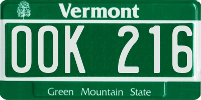 VT license plate OOK216