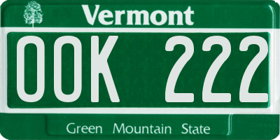 VT license plate OOK222
