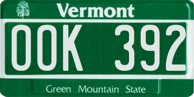 VT license plate OOK392