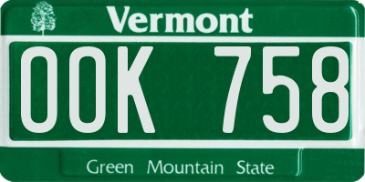 VT license plate OOK758