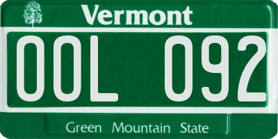 VT license plate OOL092