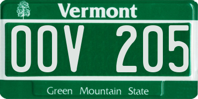 VT license plate OOV205