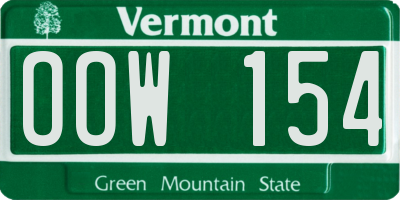 VT license plate OOW154