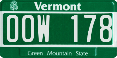 VT license plate OOW178