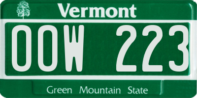 VT license plate OOW223