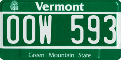 VT license plate OOW593