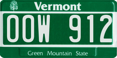 VT license plate OOW912