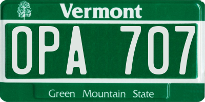 VT license plate OPA707