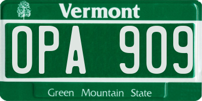 VT license plate OPA909