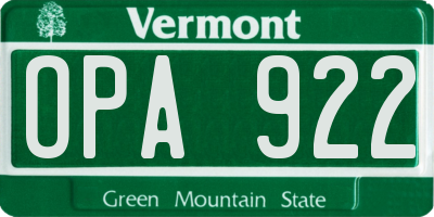 VT license plate OPA922