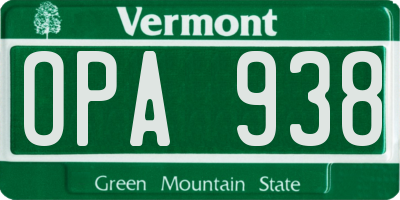 VT license plate OPA938