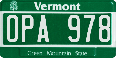 VT license plate OPA978