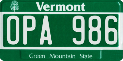 VT license plate OPA986