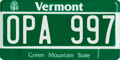 VT license plate OPA997