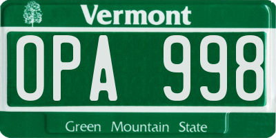 VT license plate OPA998