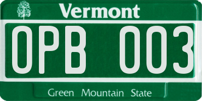 VT license plate OPB003