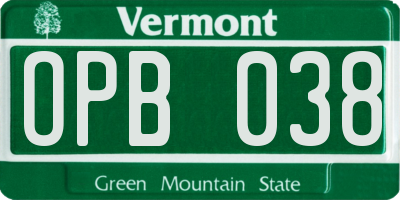 VT license plate OPB038