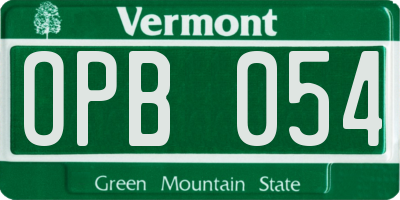 VT license plate OPB054