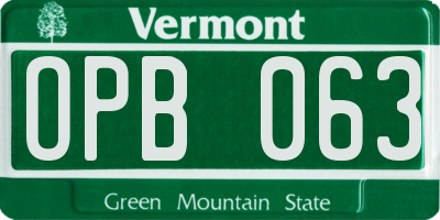 VT license plate OPB063