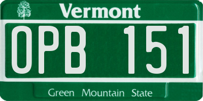 VT license plate OPB151