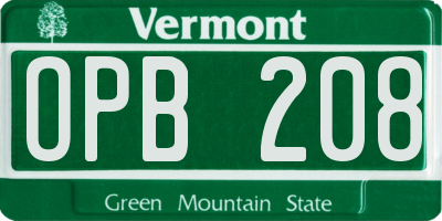 VT license plate OPB208