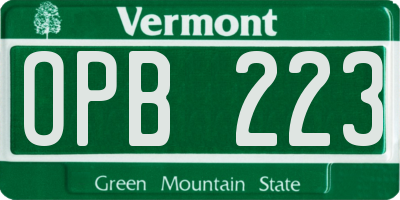 VT license plate OPB223
