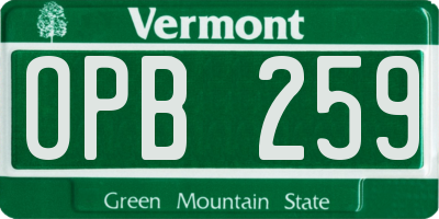 VT license plate OPB259