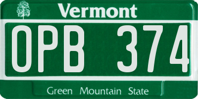 VT license plate OPB374
