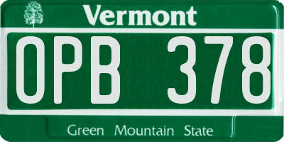 VT license plate OPB378