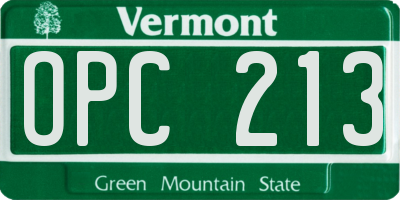 VT license plate OPC213