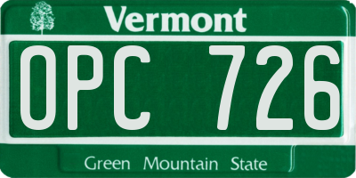 VT license plate OPC726