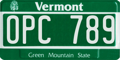 VT license plate OPC789