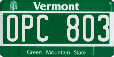 VT license plate OPC803