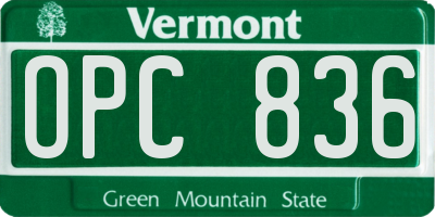 VT license plate OPC836