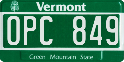 VT license plate OPC849
