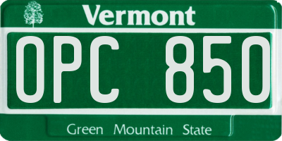 VT license plate OPC850