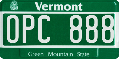 VT license plate OPC888