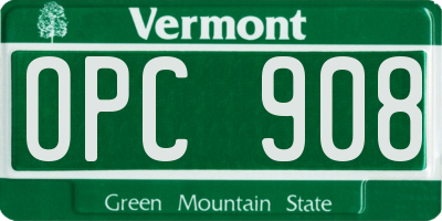 VT license plate OPC908