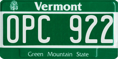 VT license plate OPC922