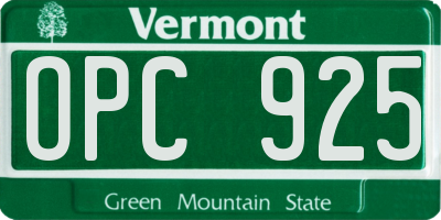 VT license plate OPC925