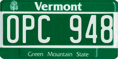 VT license plate OPC948