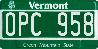 VT license plate OPC958